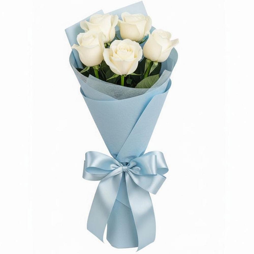 Букет 5 Белых роз Проуд в Хилоке