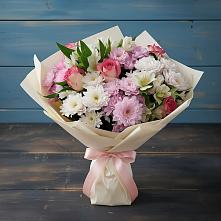 Букет цветов из:  Хризантемы, Альстромерии и Розы #REPLACE_PRED# Хилоке